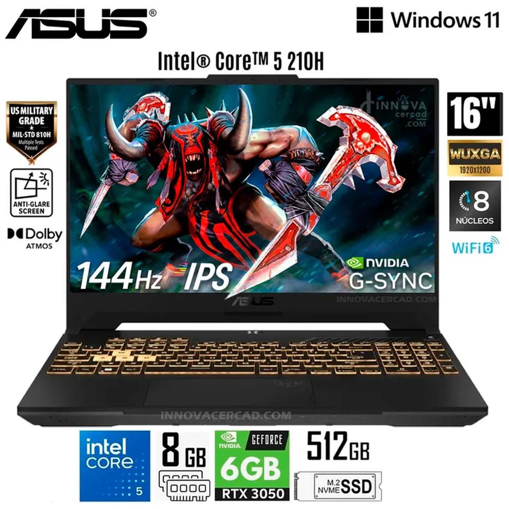 Laptop Gamer Asus TUF F16 Intel Core 5 210H 16"" 144Hz, IPS, RTX 3050, 8GB RAM, SSD 512GB