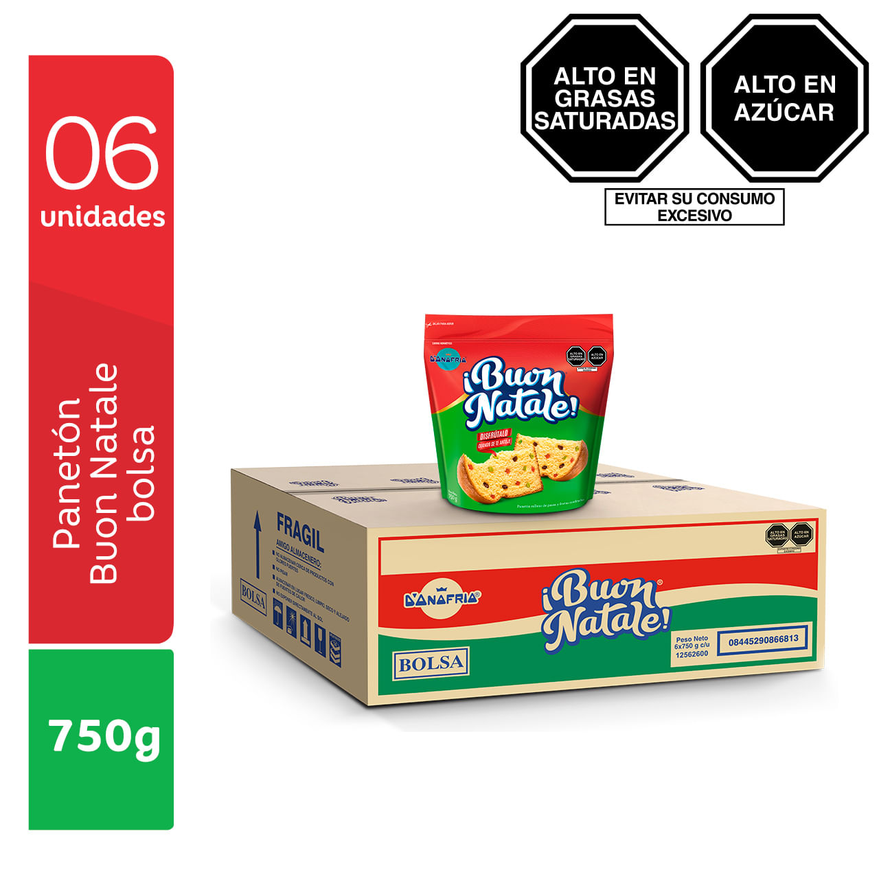 Panetón D'ONOFRIO Buon Natale Bolsa 750g Paquete 6un