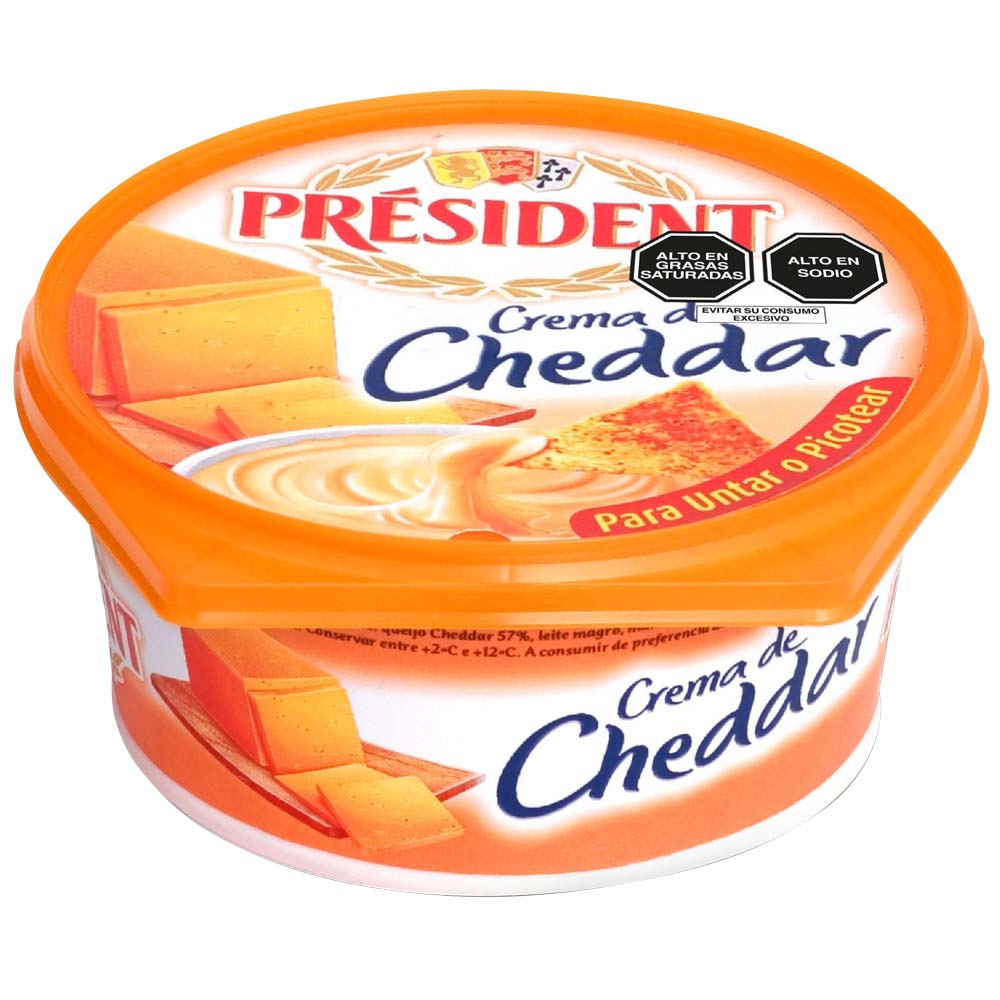 Queso Crema Cheddar PRESIDENT Paquete 125g