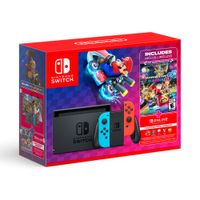 Nintendo Switch Neon Mario Kart 8 Bundle + 3 Meses Switch Azul-Rojo