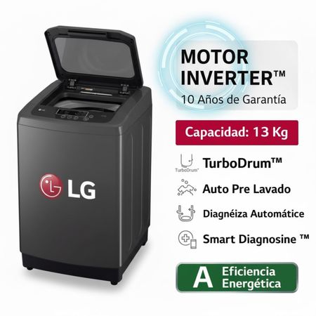 Lavadora LG WT13BPBK 13kg Smart Motion Carga Superior Negro Claro