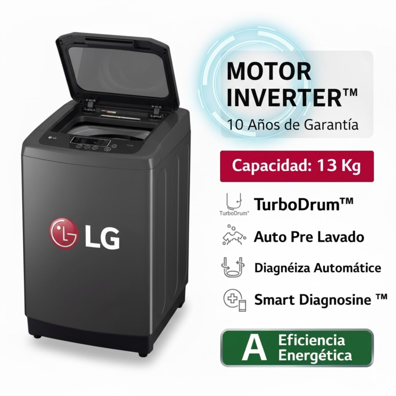 Lavadora LG WT13BPBK 13kg Smart Motion Carga Superior Negro Claro
