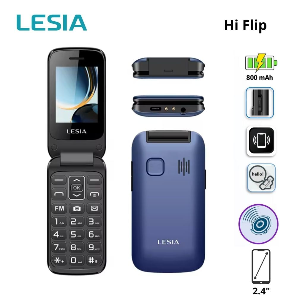 CELULAR BASICO LESIA HELLO HI FLIP TAPA 2G DUAL SIM -AZUL