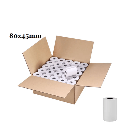 Caja de 50 rollos 80x45 contómetro papel térmico blanco 80x45mm 55g para impresora portátil