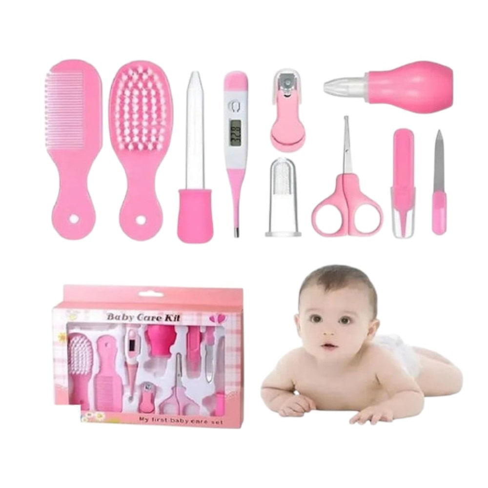 Kit de Higiene para Bebés Cortauñas Peine Cepillo Baby Care 10 piezas Rosado