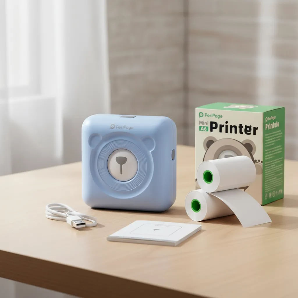 Impresora portátil térmica peripage bluetooth 57mm color celeste