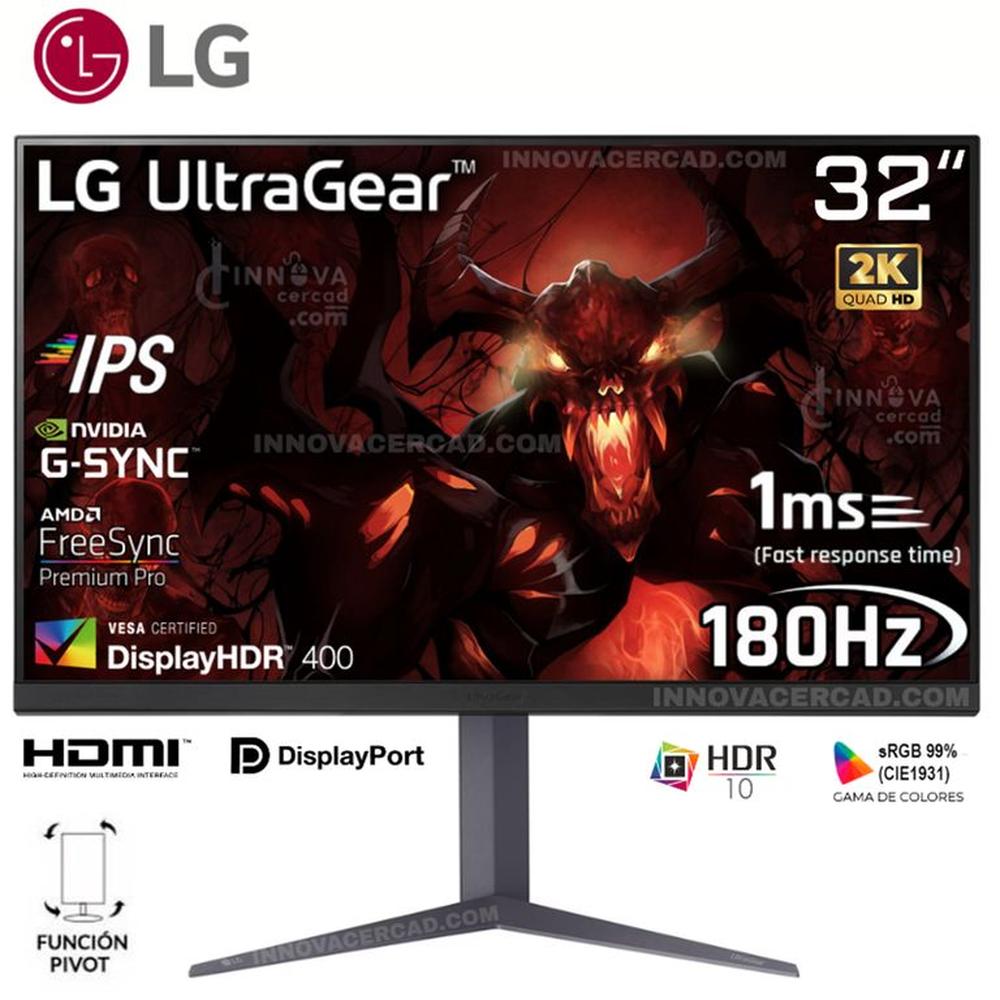 Monitor Gaming LG 32 UltraGear, IPS, QHD, 180Hz, 1ms, G-Sync