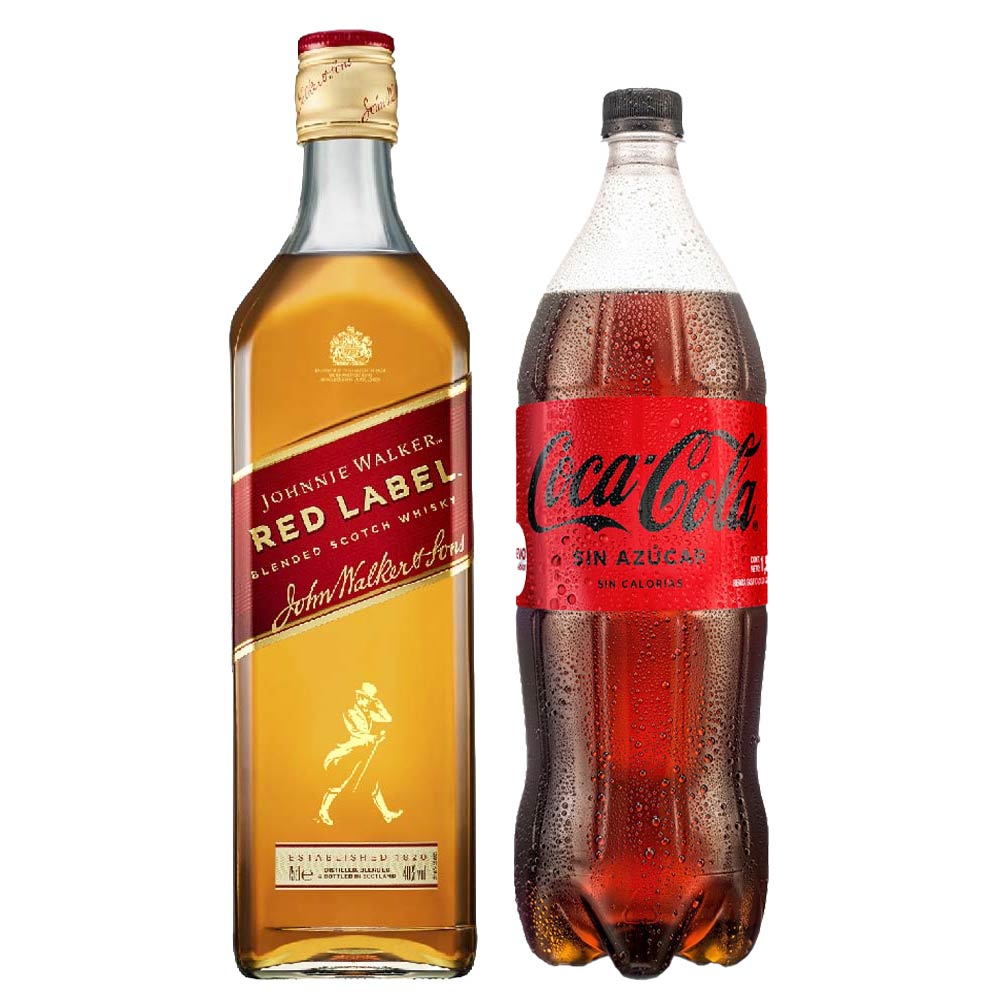 Pack Whisky JOHNNIE WALKER Red Label Botella 750ml + Gaseosa COCA COLA Sin Azúcar Botella 1.5L