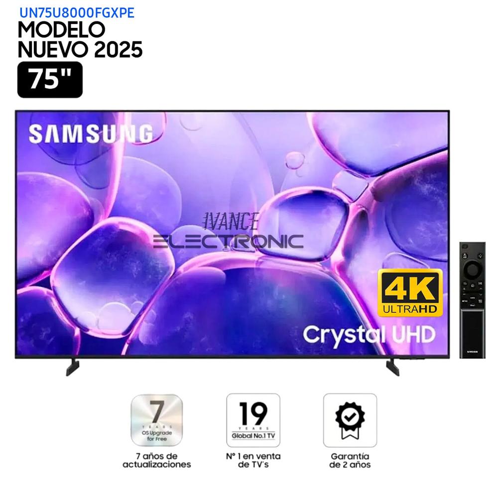 Televisor SAMSUNG 75 Pulg UN75U8000FGXPE CRYSTAL UHD 4K Smart TV 2025