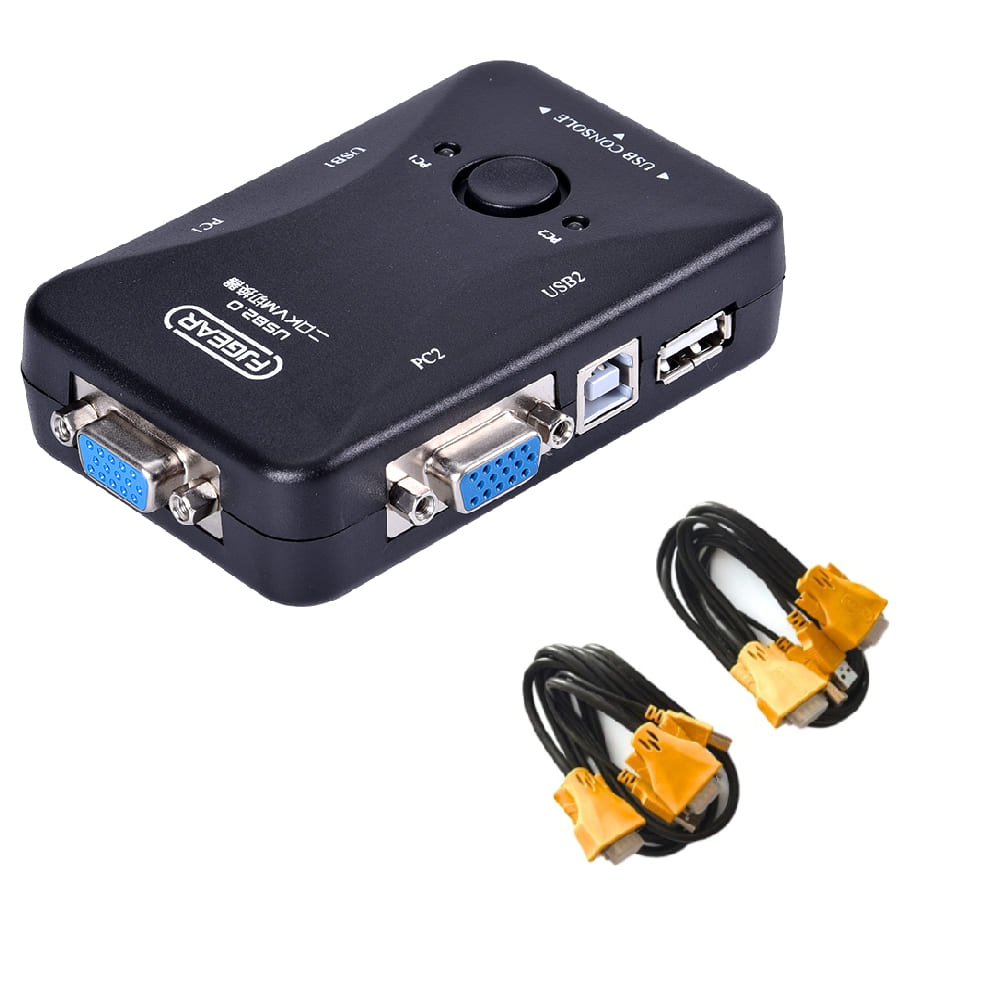 Switch VGA KVM 2PC para 1 monitor, Teclado y Mouse, Con 2 Cables VGA