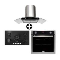 COMBO Sole: Cocina Encimera SOLCO033 Vidrio Templado 86cm 5 hornillas + Horno Empotrable Premium 73L + Campana Extractora Venus Plus 1 Motor 90cm