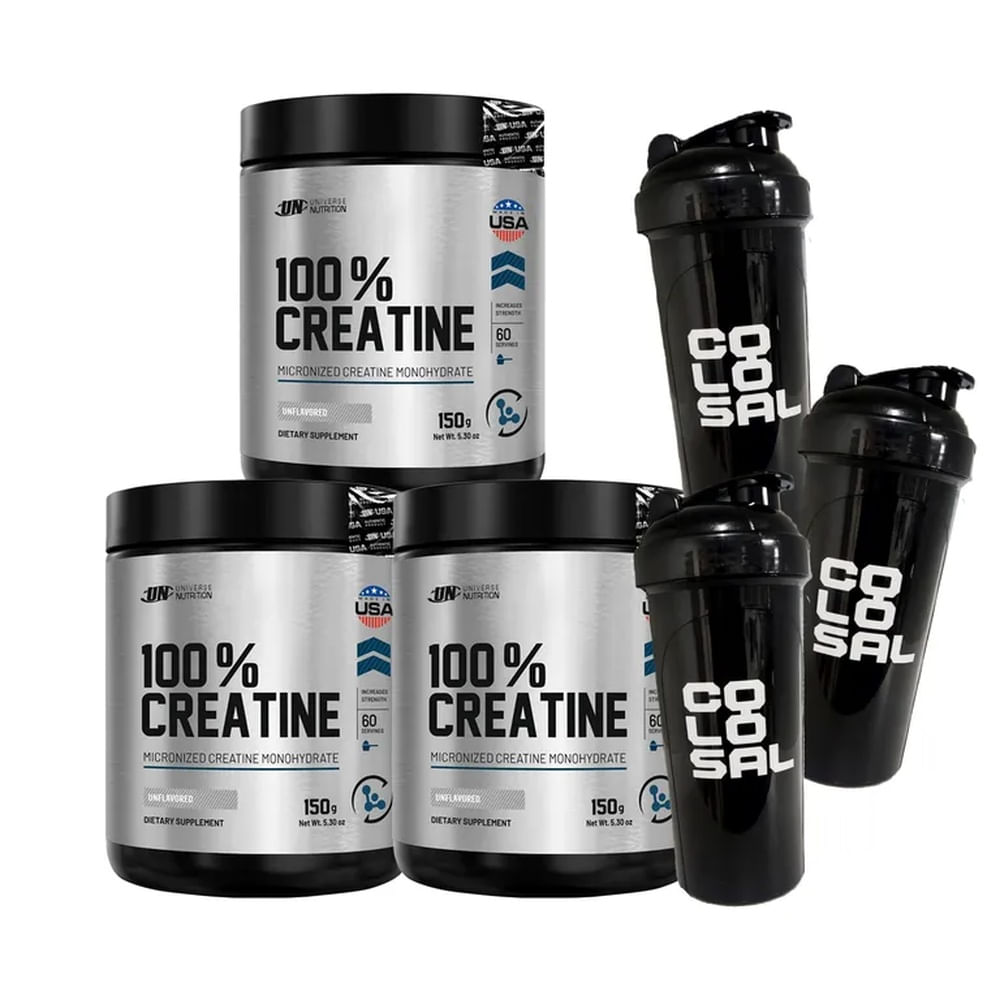 PACK X3 100% Creatina Universe Nutrition 150GR + 3 Shakers
