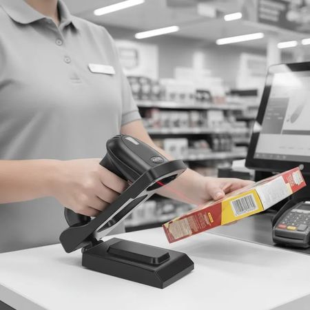 Lector Portátil Escaner Código Barras con parante Inalámbrico Bluetooth 2D 1D QR YHD-5800DB