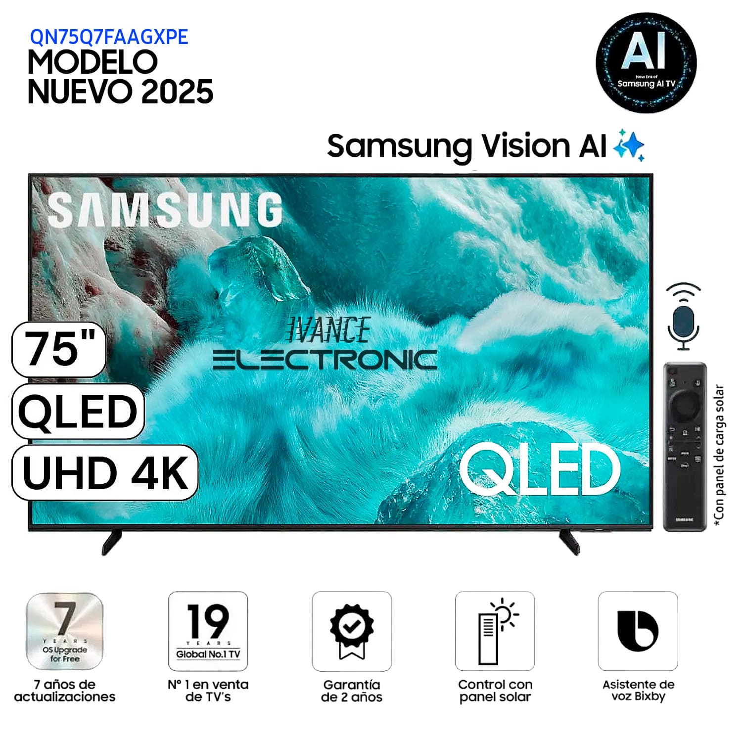 Televisor Samsung QLED 75 Pulg Vision AI Smart TV QN75Q7FAAGXPE - Nuevo 2025