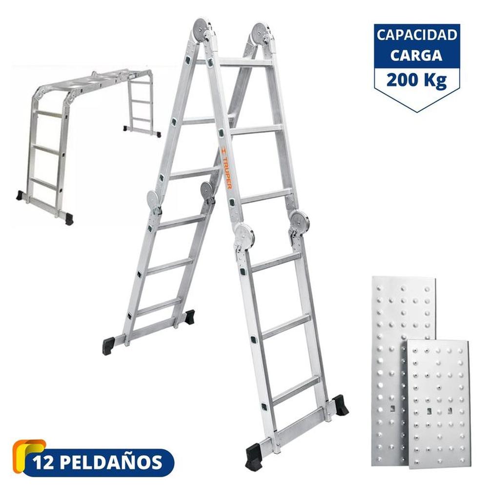 Escalera multiposición 12 peldaños soporta 200kg - Truper