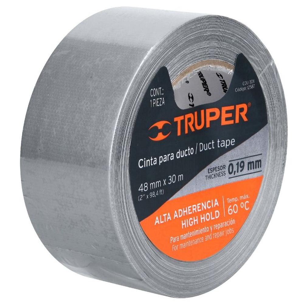 Cinta Duct Tape 2 x 30m sella ductos Plateado TRUPER