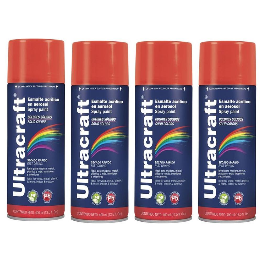 Pintura spray color ROJO BRILLANTE, 4 UNIDADES ULTRACRAF TRUPER