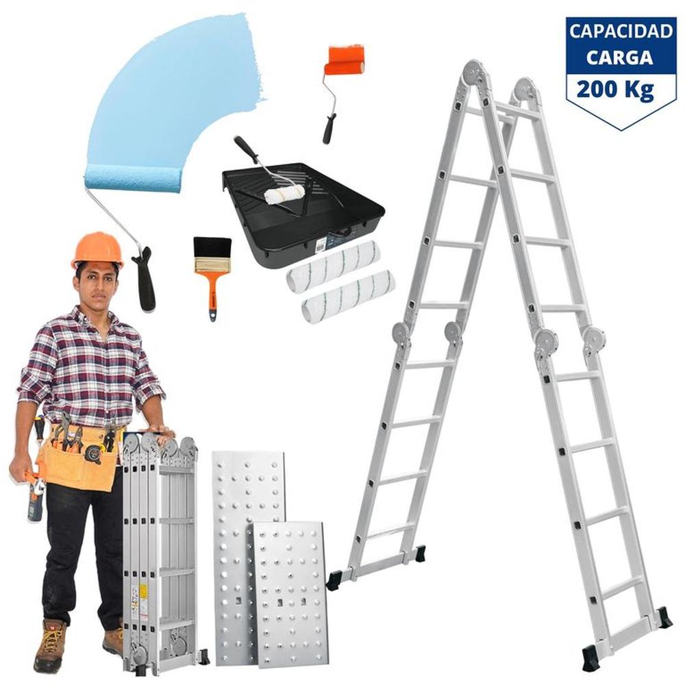 Escalera 16 peldaños multiposición + combo dumbo rodillos fino acabado