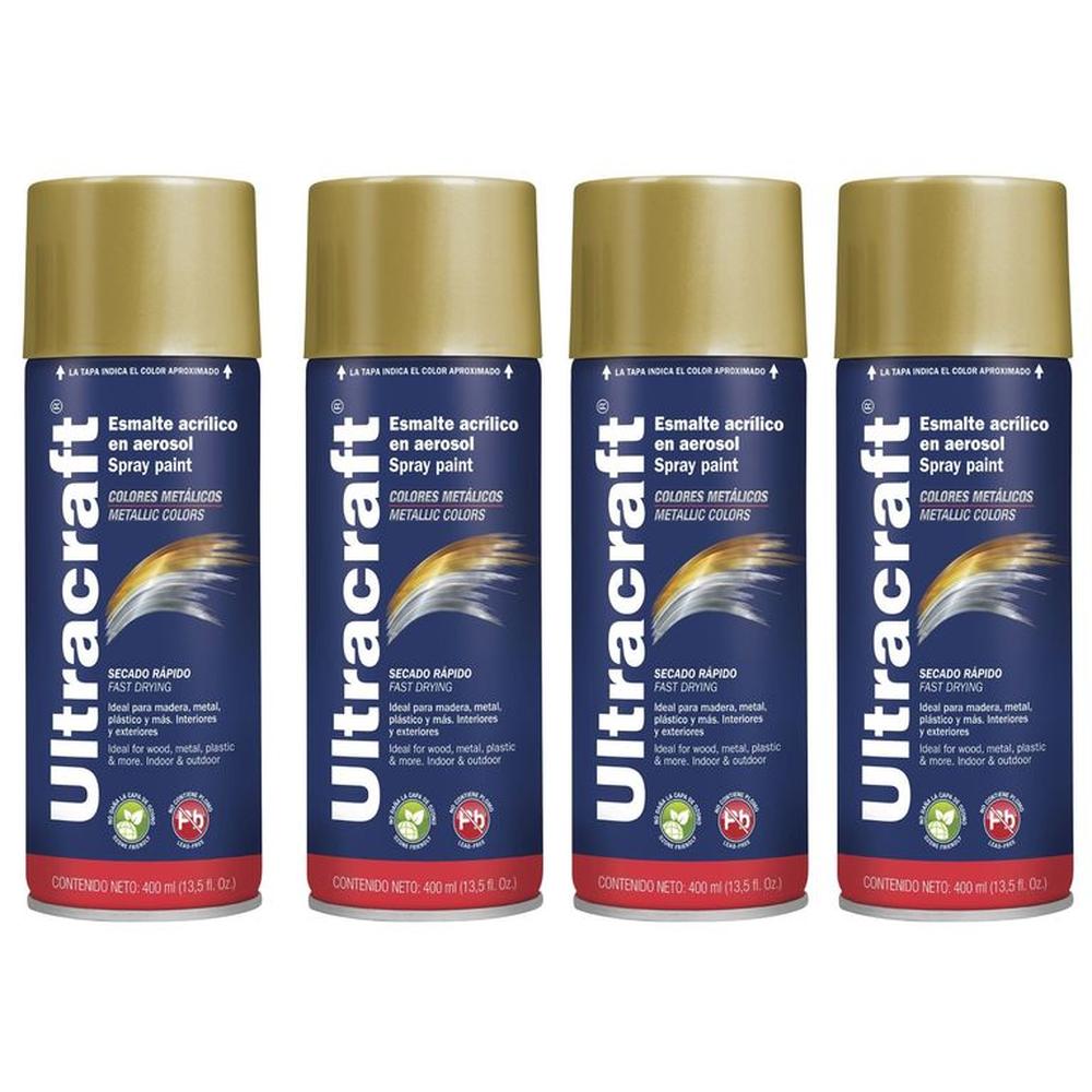 Pintura spray color ORO METALICO, 4 UNIDADES ULTRACRAF TRUPER