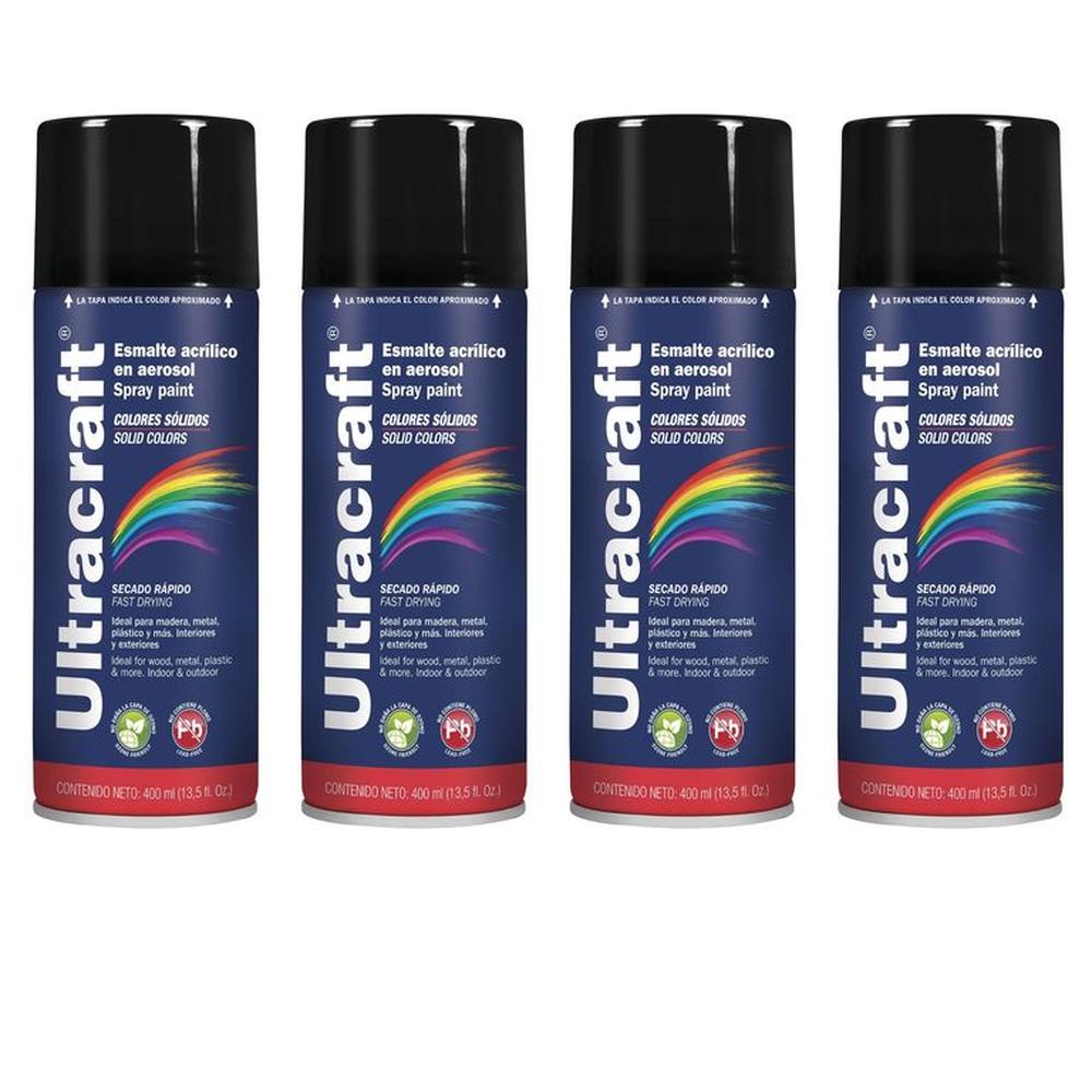 Pintura spray color NEGRO BRILLANTE, 4 UNIDADES ULTRACRAF TRUPER