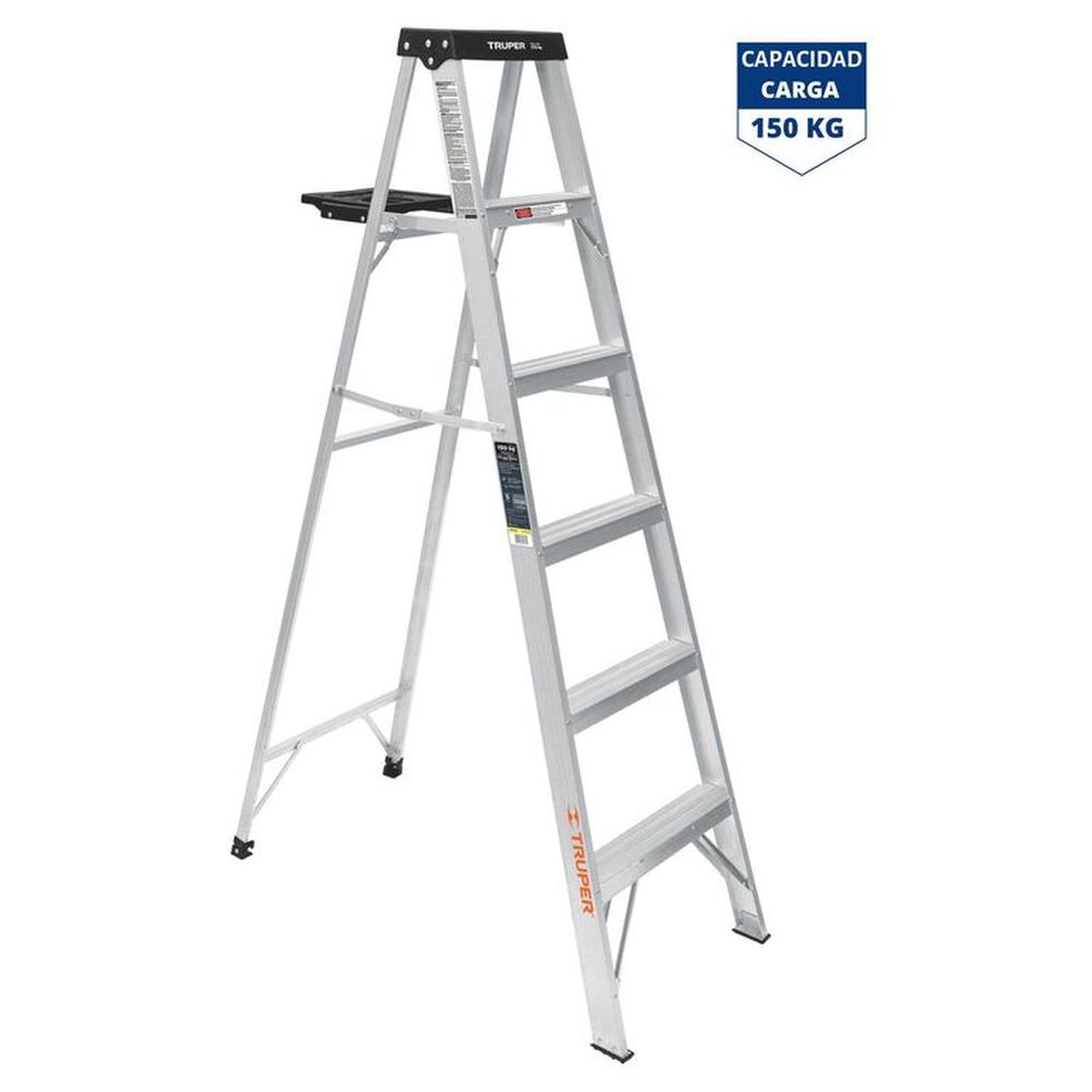 Escalera de tijera  5 peldaños con bandeja, soporta 150 kg, Truper