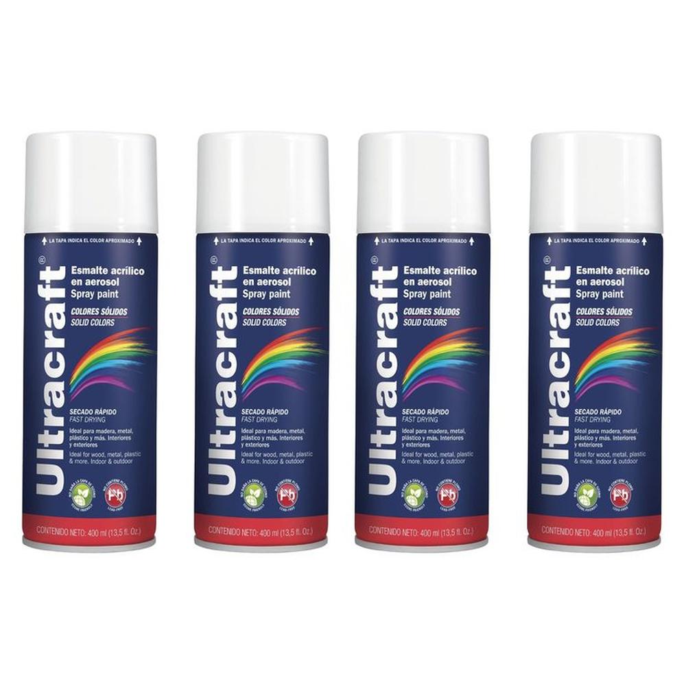 Pintura spray color BLANCO BRILLANTE, 4 UNIDADES ULTRACRAF TRUPER