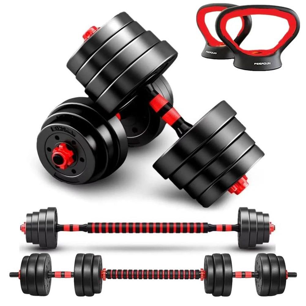 Mancuernas Set de 20 Kg Convertibles + Barra + Asas