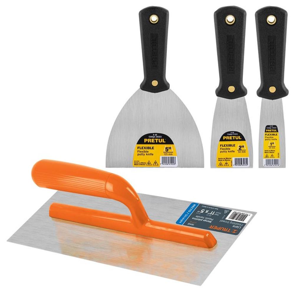 KIT EMPASTADOR PLANCHA DE EMPASTAR Y ESPATULAS FINO ACABADO TRUPER