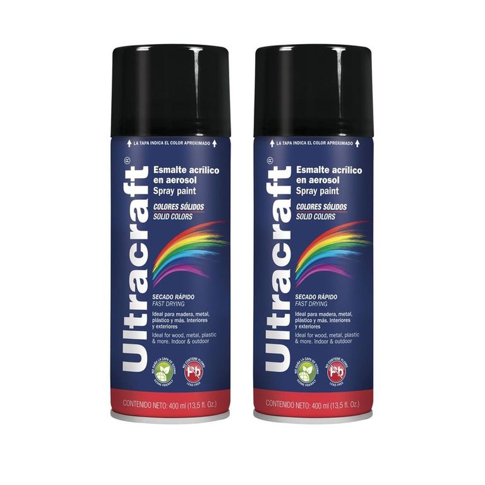 Pintura spray color NEGRO BRILLANTE, 2 UNIDADES ULTRACRAF TRUPER