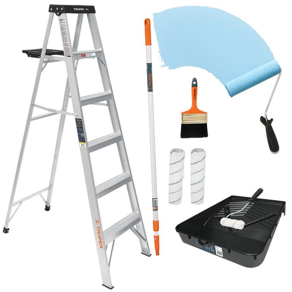 COMBO Escalera tijera 5 peldaños, kit pintor MEGADUMBO FINO ACABADO