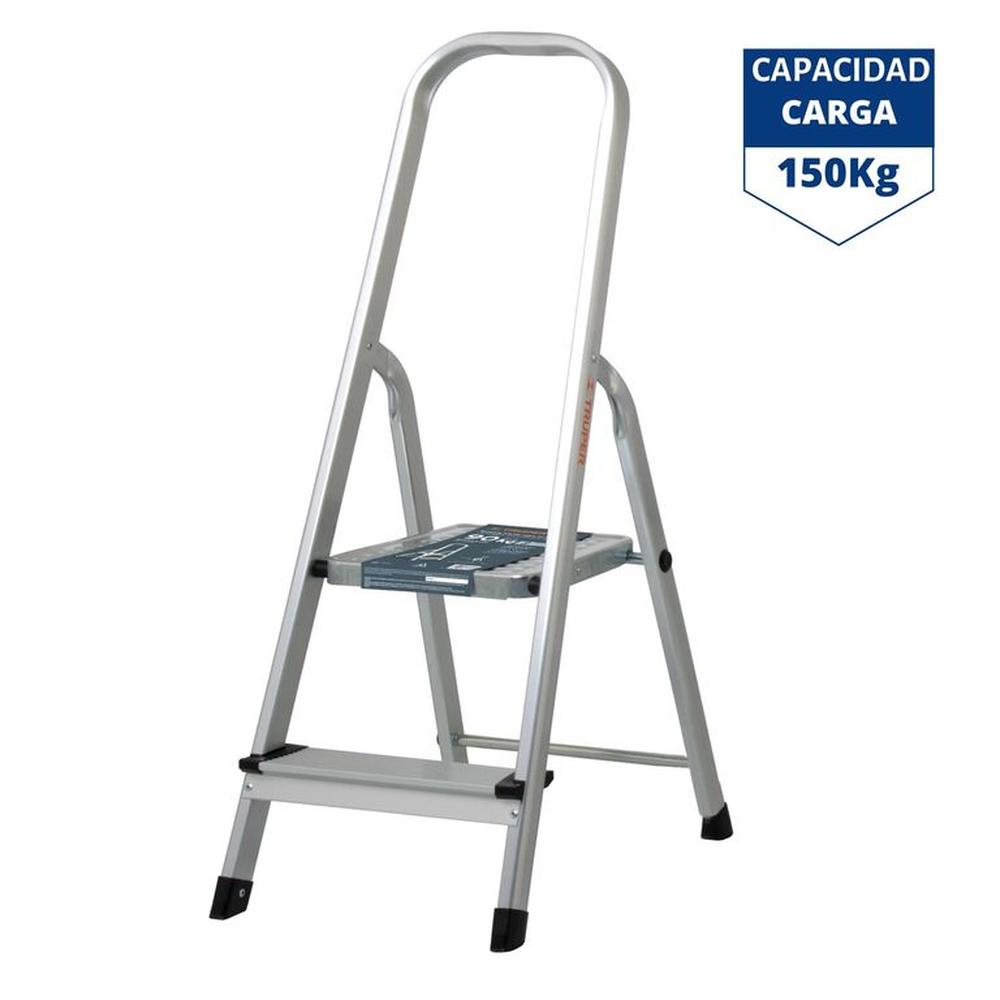 Escalera tubular plegable, 2 peldaños, aluminio, Truper