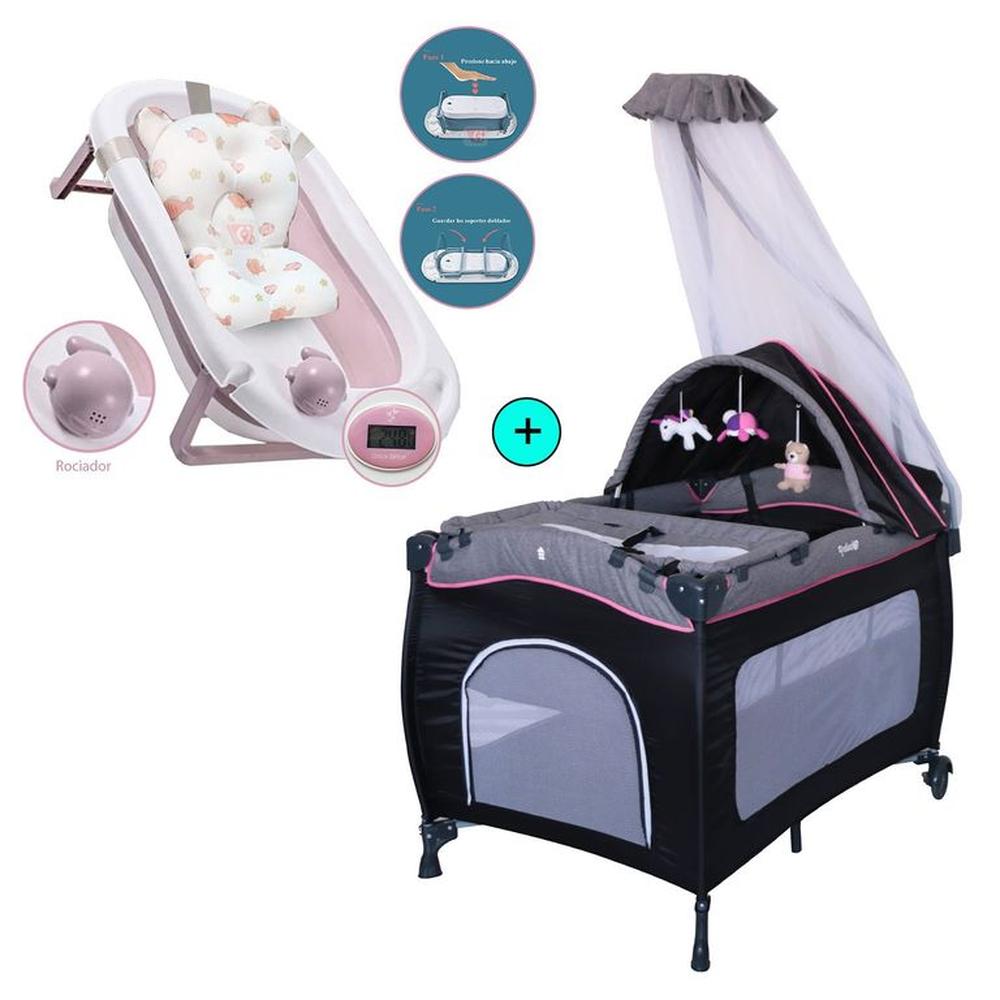Cuna Corral Mecedora SALLY 716 Rosado+ Tina de Baño
