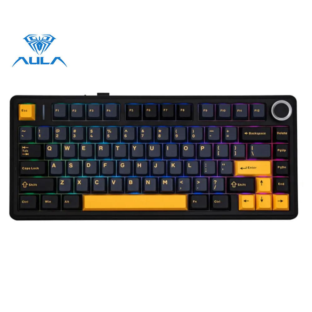 TECLADO AULA F75 RGB INALAMBRICO ESPAÑOL BLACK CON YELLOW-REAPER SWITCH