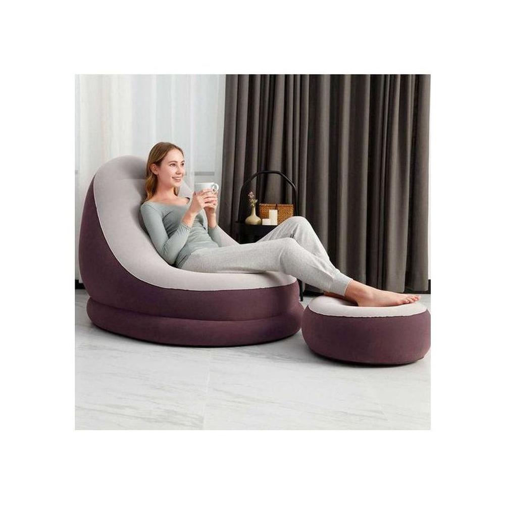 sofá sillón inflable con posa pies puff inflable-MARRON