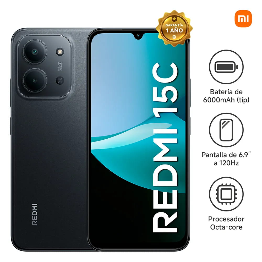 Celular Redmi 15C Midnight Black 8GB RAM 256GB ROM