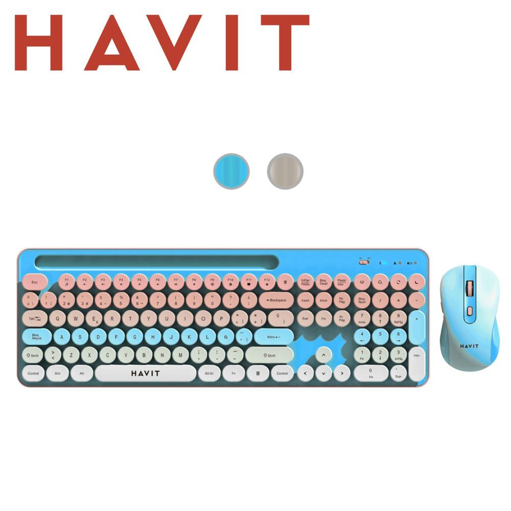 KIT TECLADO Y MOUSE INALAMBRICO HAVIT KB832GCM CELESTE