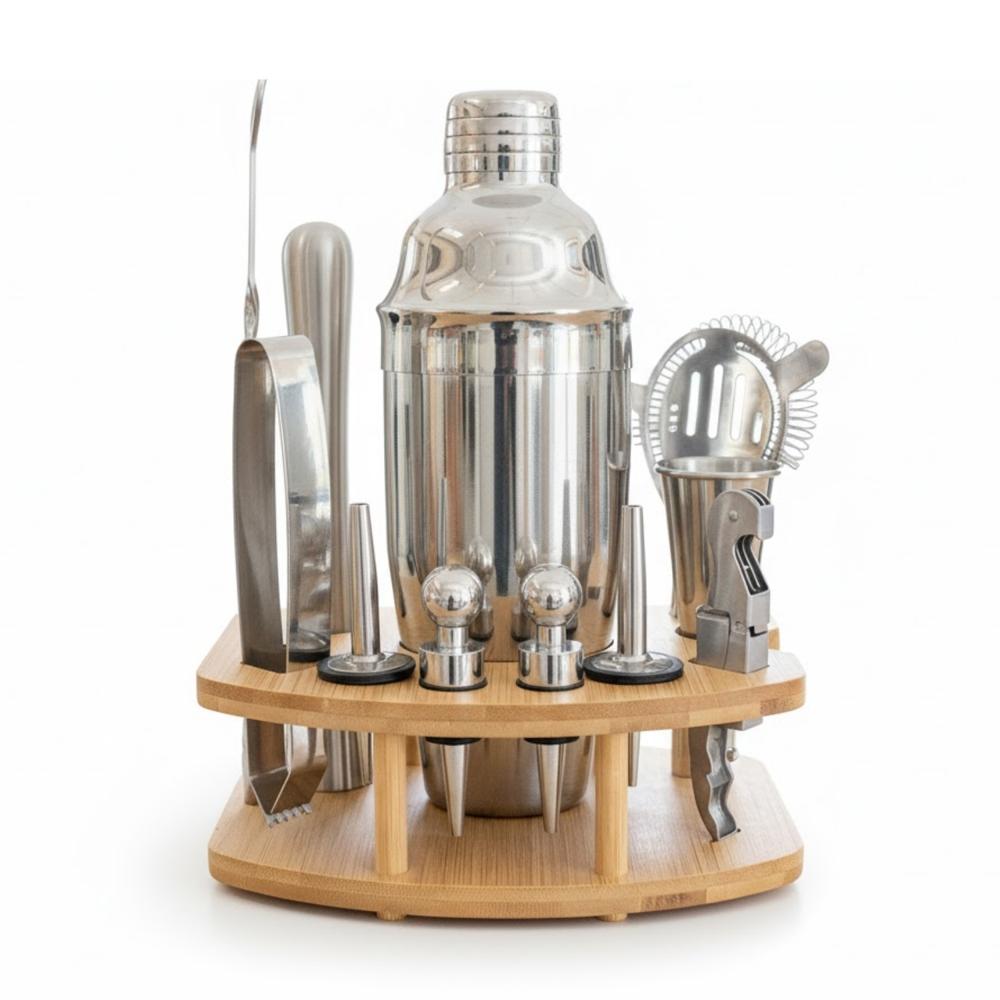 Set Bartender 12 Piezas con Base de Bambú Profesional