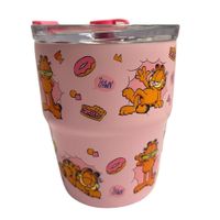 Mug vaso con cañita Garfield Chibi 480 ml rosado