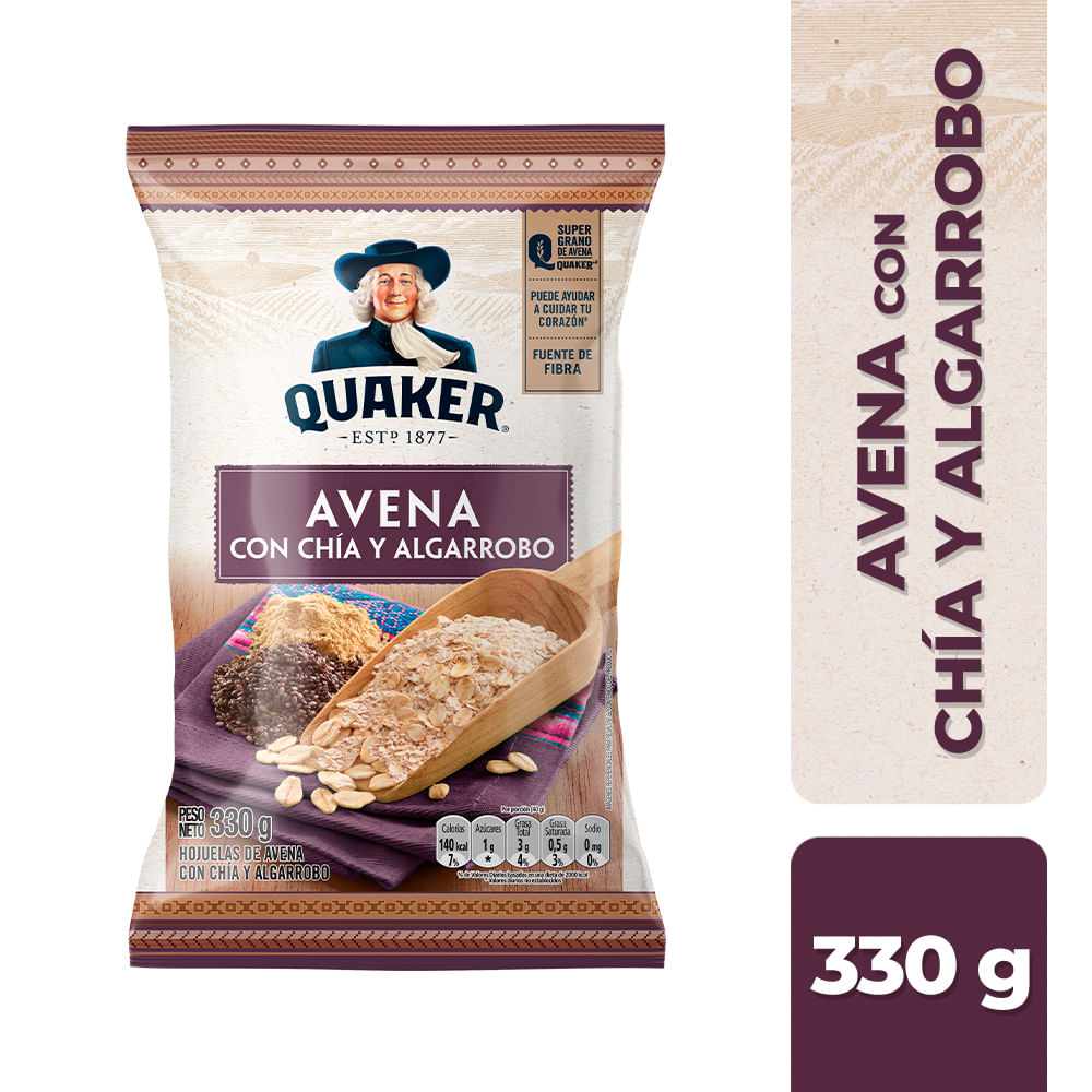 Avena QUAKER Con Chía y Algarrobo Bolsa 330g