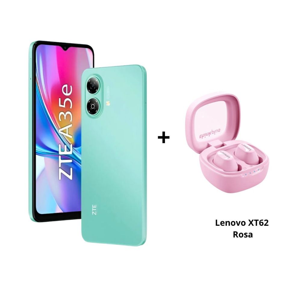 Celular ZTE A35e Verde + Auriculares Lenovo XT62 Rosado