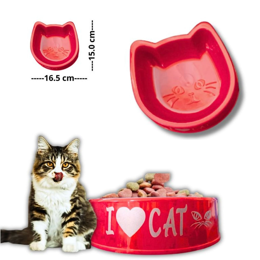 PLATO PARA MASCOTA DISEÑO GATO ROJO.