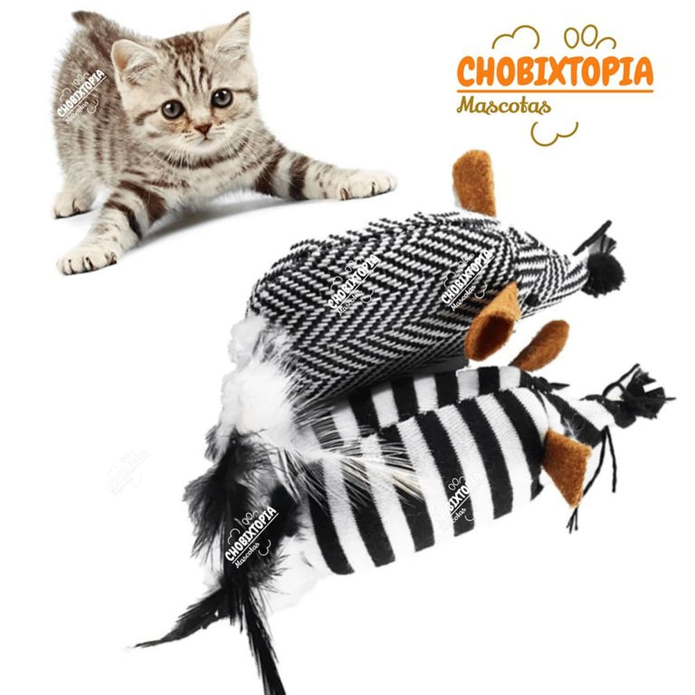 RATON JUGUETE DE TELA CON DISEÑO PARA GATOS 2 RATONES