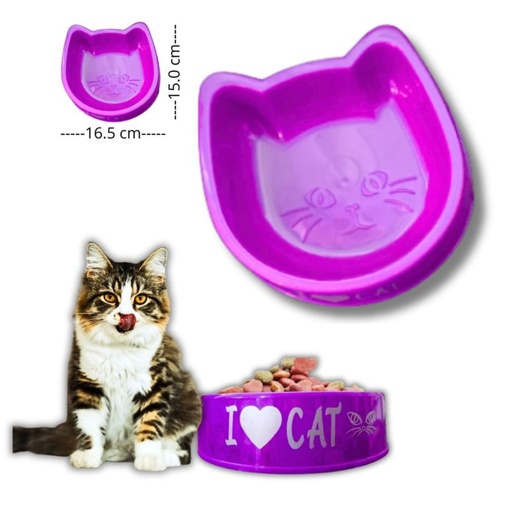 PLATO PARA MASCOTA DISEÑO GATO LILA