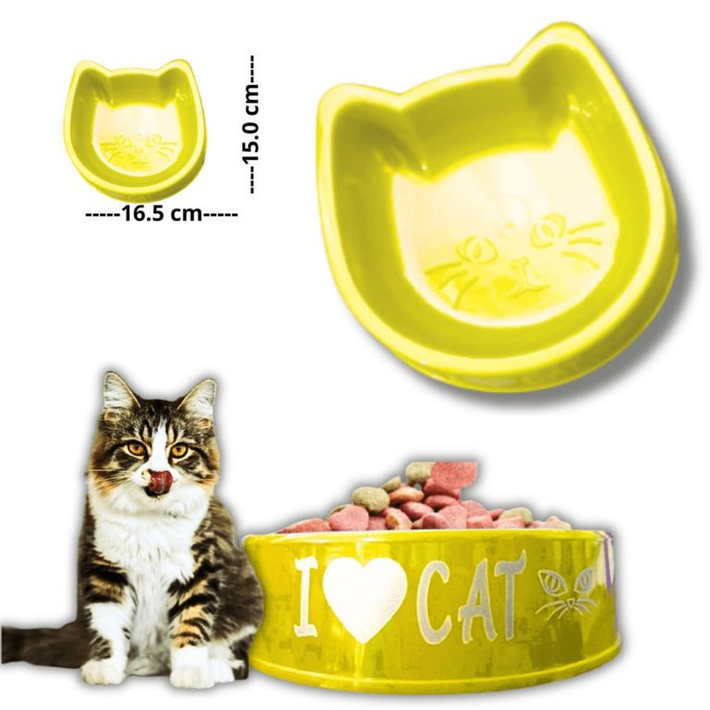 PLATO PARA MASCOTA DISEÑO GATO AMARILLO.