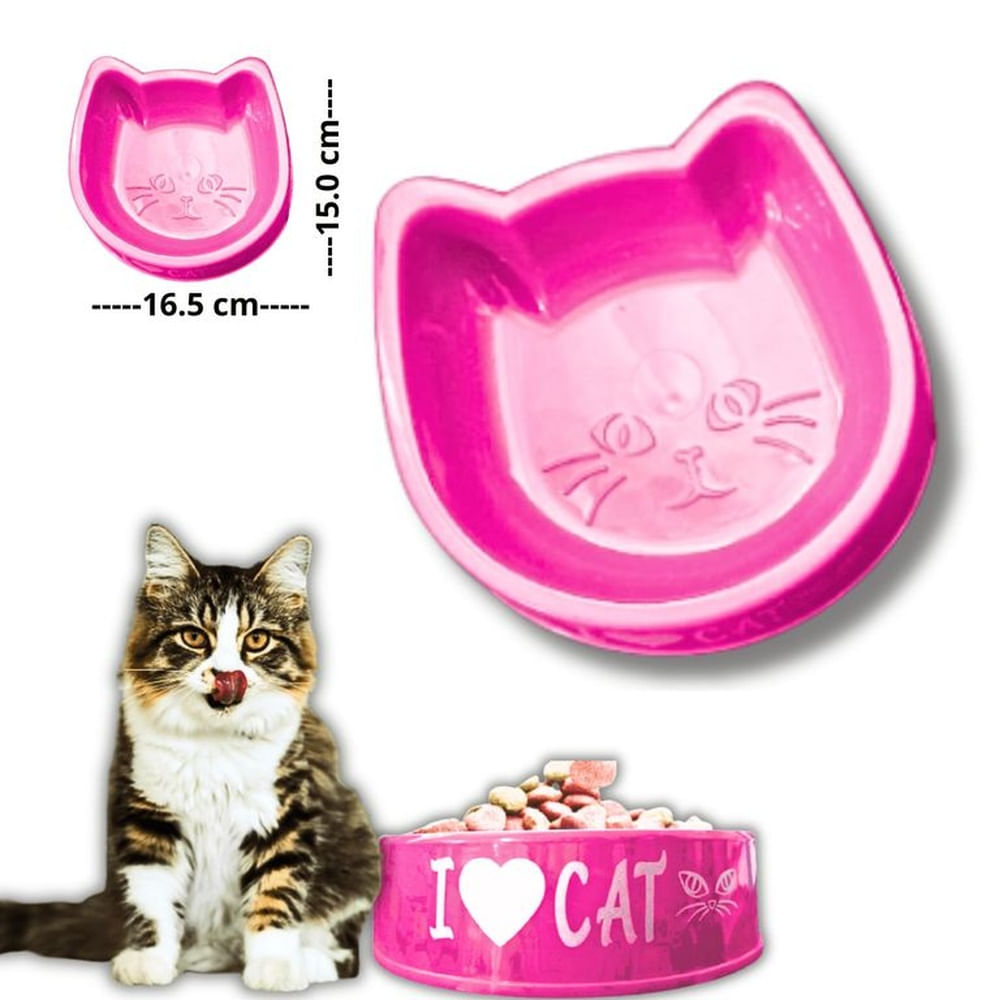PLATO PARA MASCOTA DISEÑO GATO FUCSIA