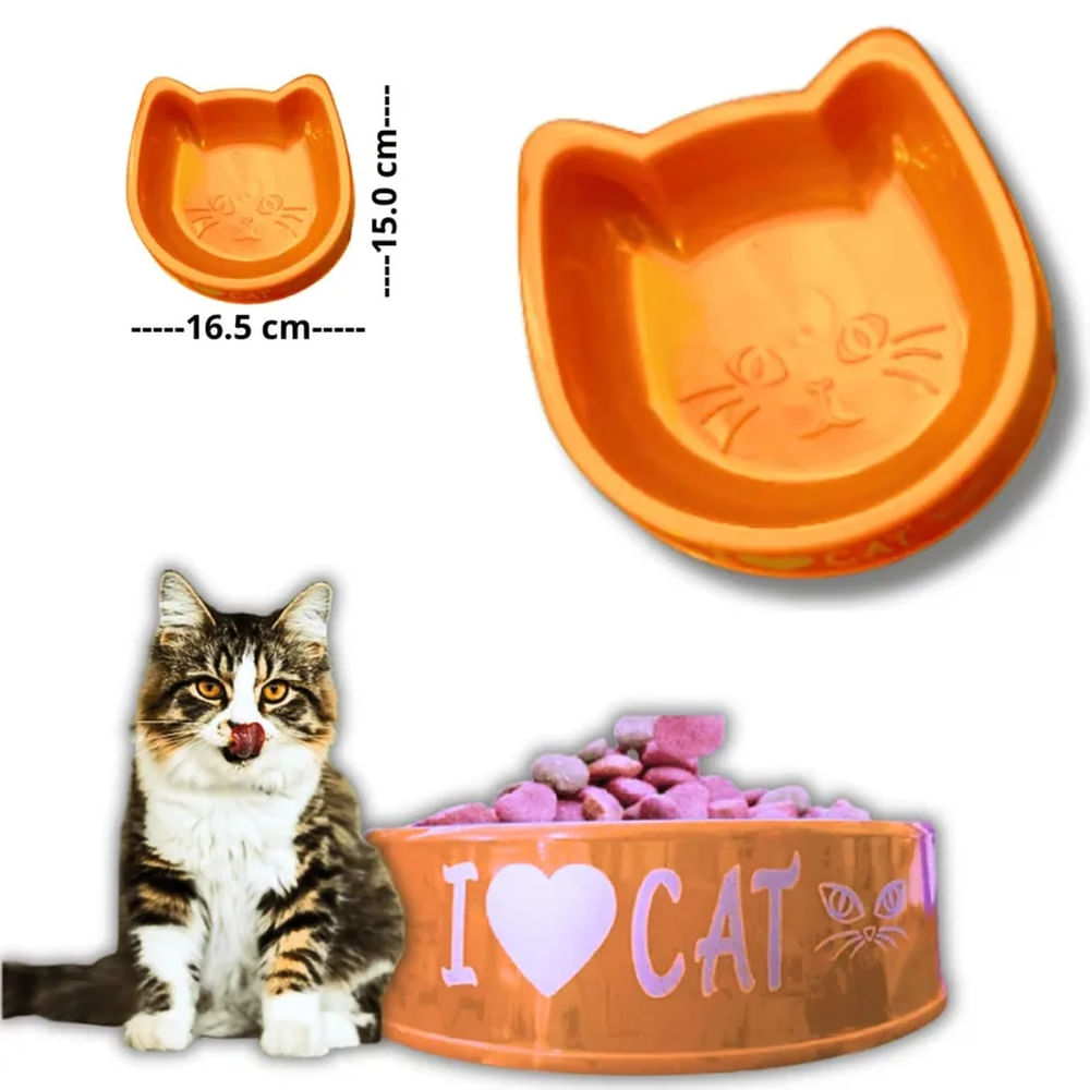 PLATO PARA MASCOTA DISEÑO GATO ANARANJADO