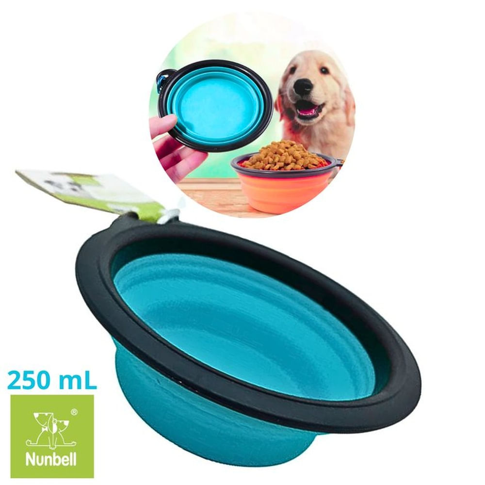 PLATO PORTATIL PLEGABLE MASCOTA NUNBEL-TURQUESA 250 ML