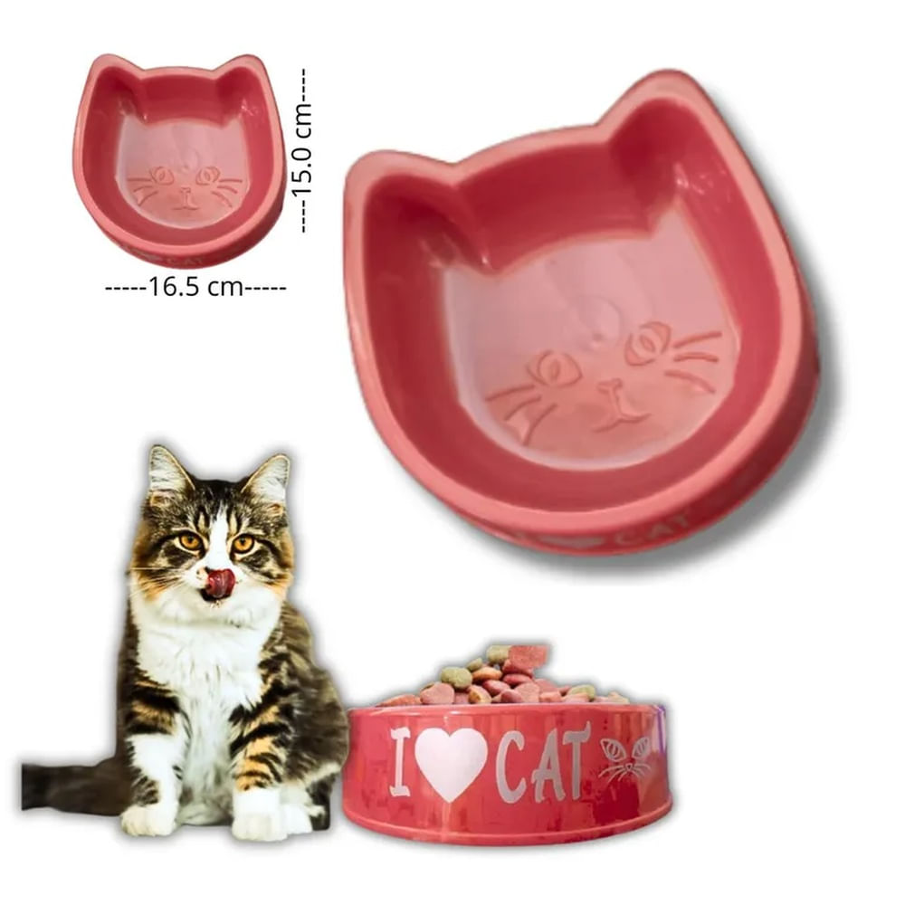 PLATO PARA MASCOTA DISEÑO GATO ROSA SALMON.