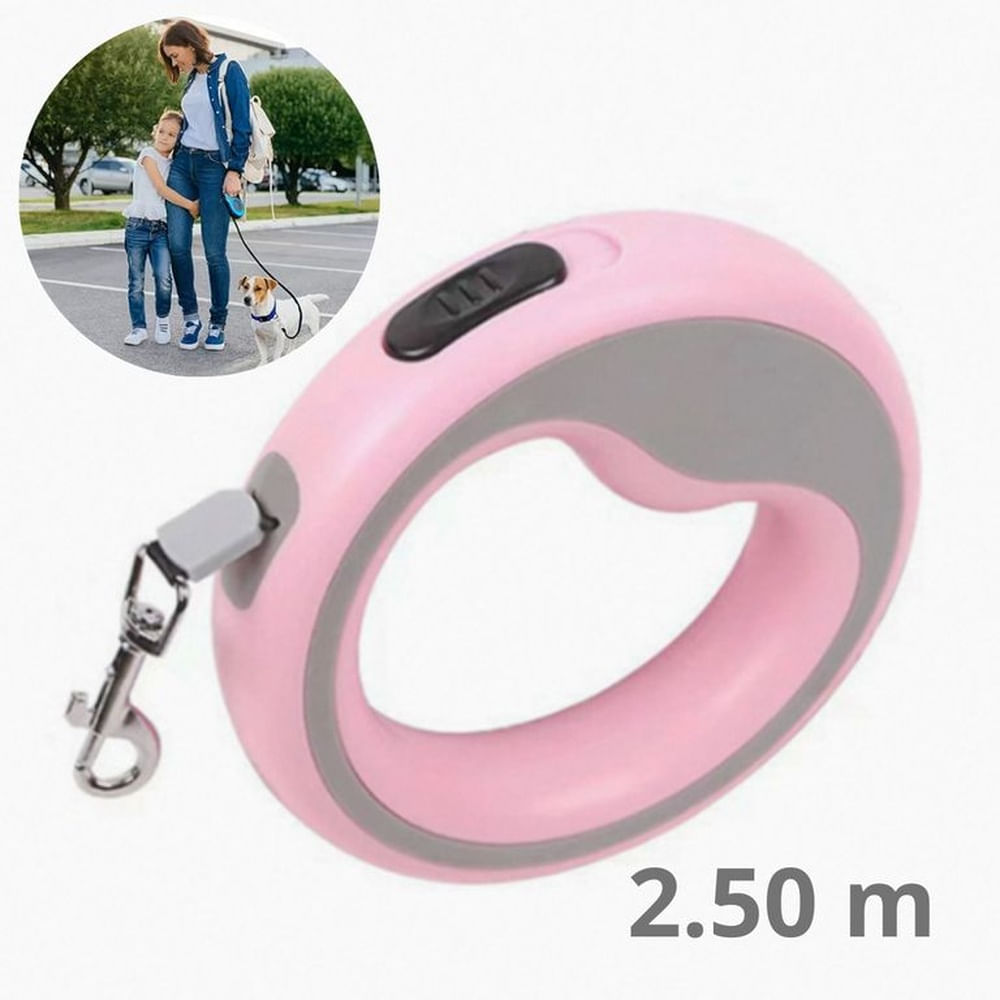 CORREA RETRACTIL CIRCULAR PARA MASCOTA ROSADA