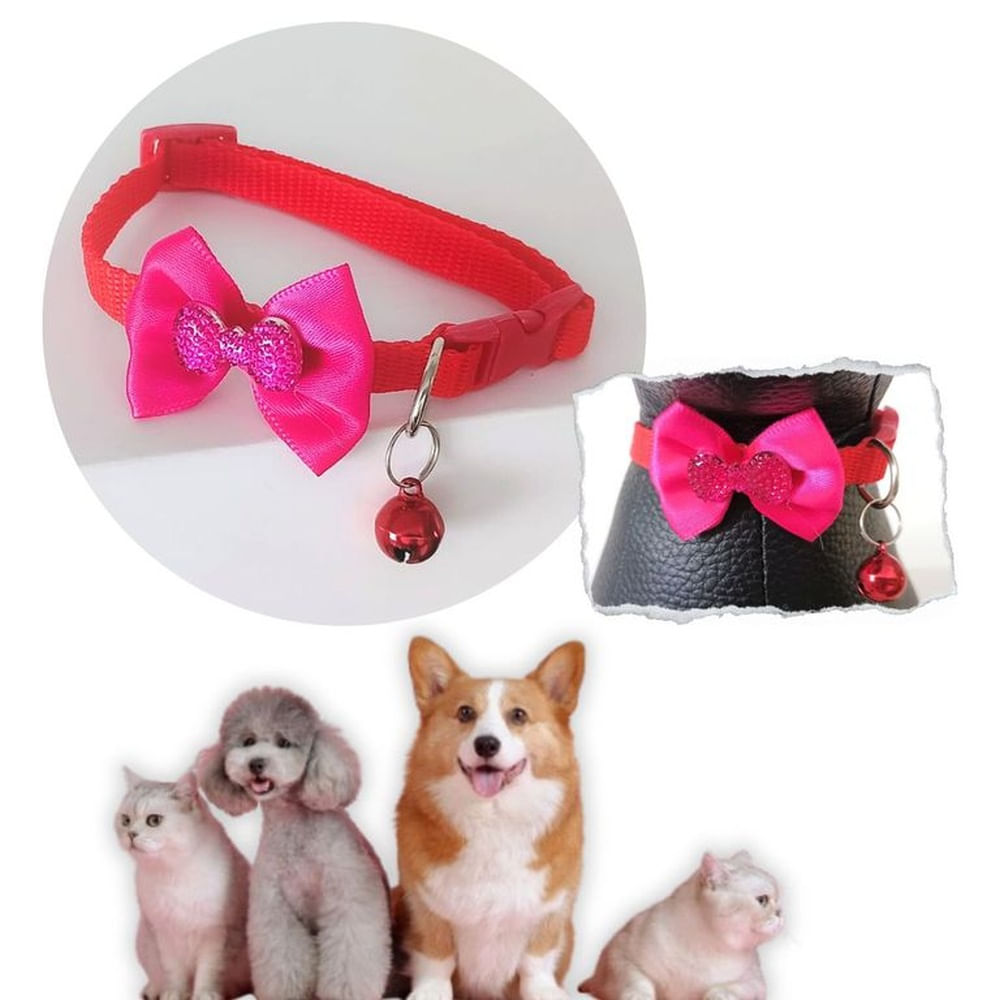 COLLAR PARA MASCOTAS CON MOÑO Y CASCABEL ROJO.